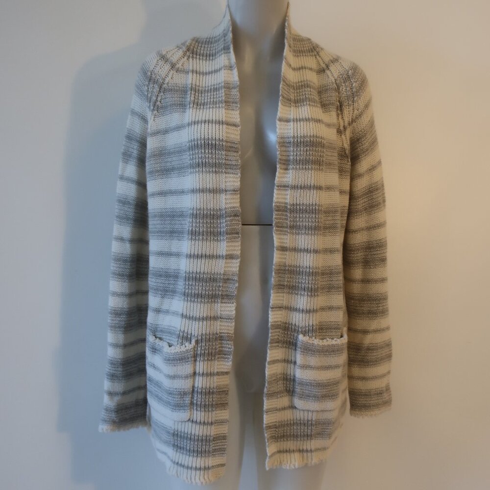 Womens Allude 100% Cashmere Gray, Cream Striped Open Cardigan Sweater M